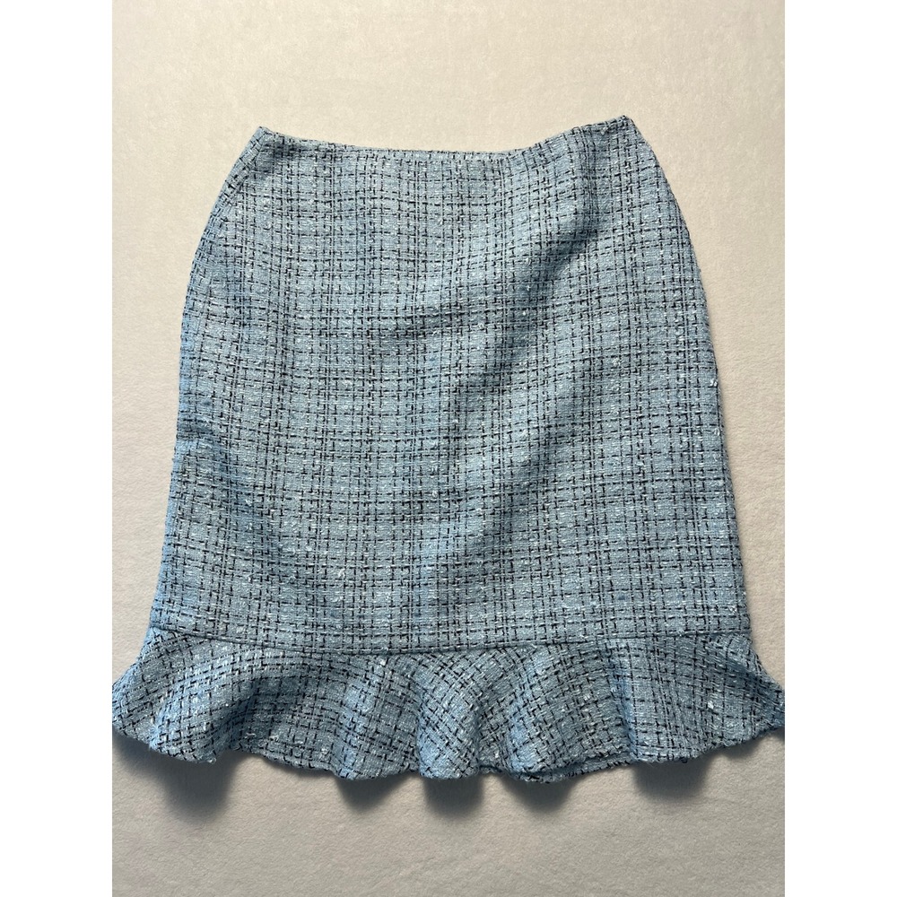 Worthington 4 Tweed Skirt Professional Preppy Blue Flounce Academia Gilmore